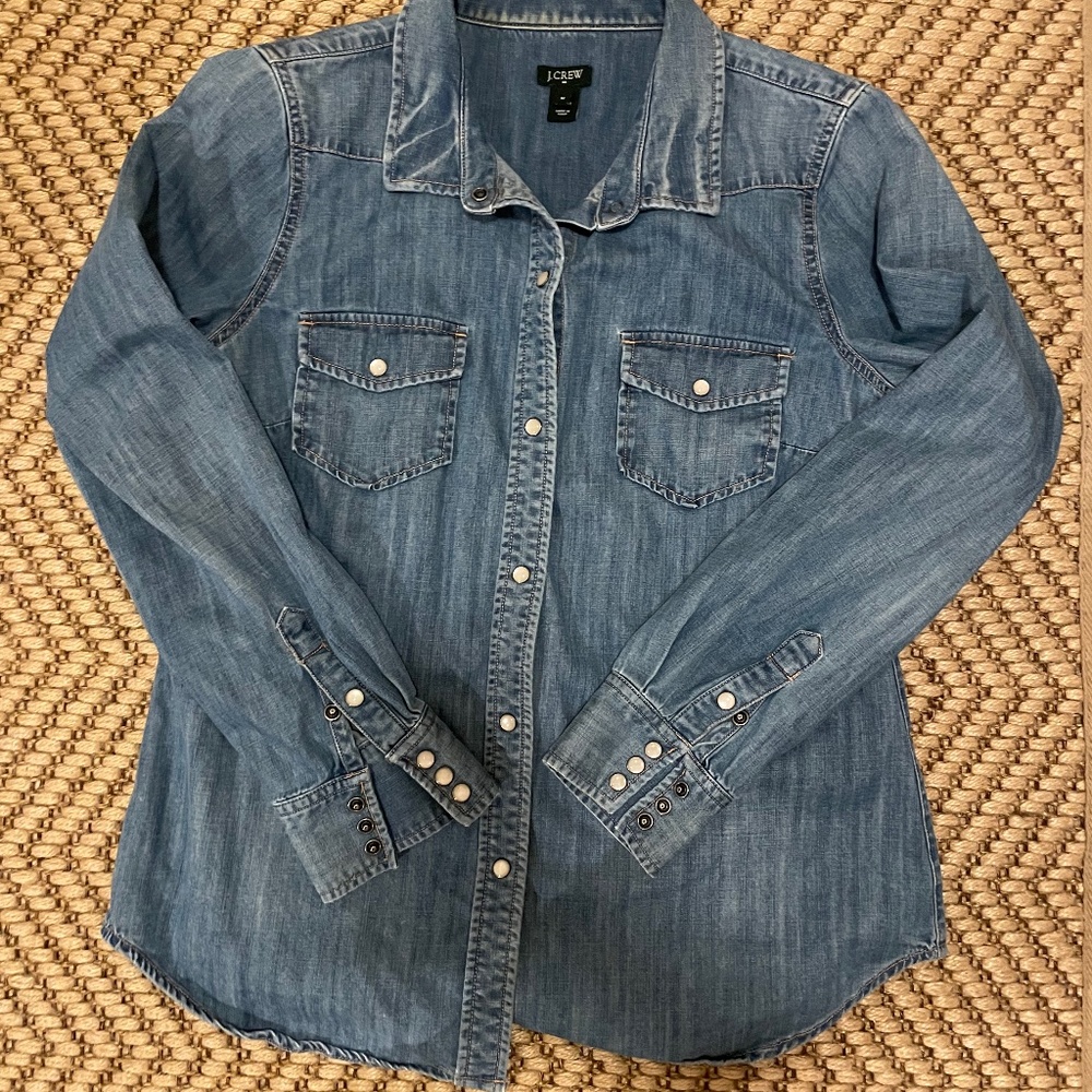 J Crew Denim Button Down Pearl Snaps Medium